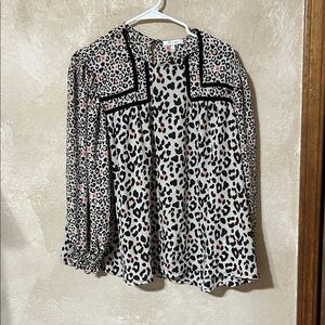 Maurices Leopard Print Blouse with Black and Pink Details
